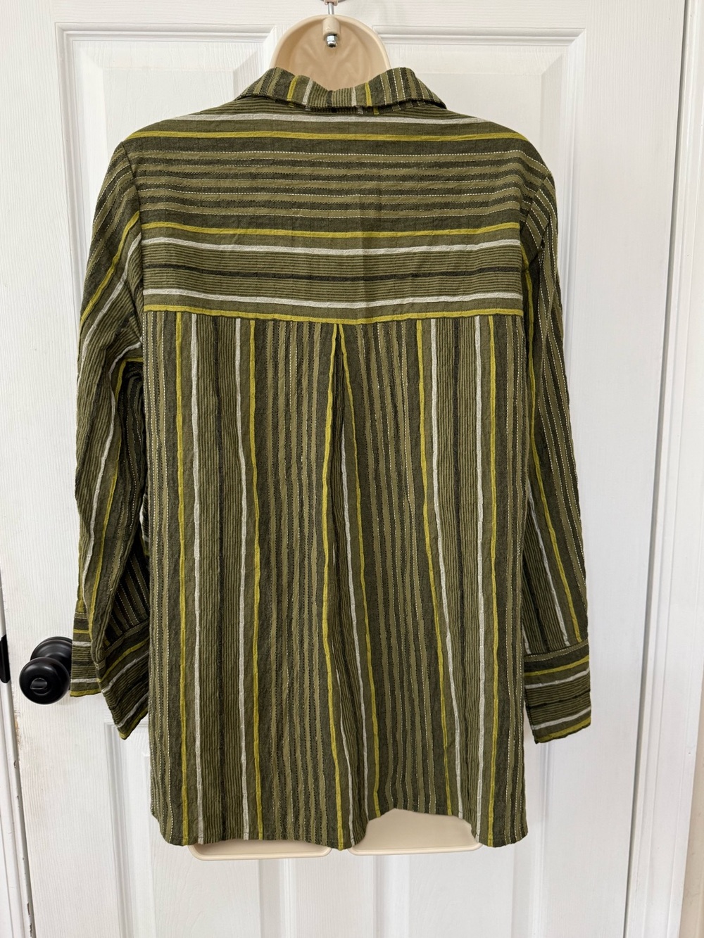 Habitat Change Your Stripes Mixed Stripe Pocket Button Front Shirt Olive Green S - Picture 3 of 12